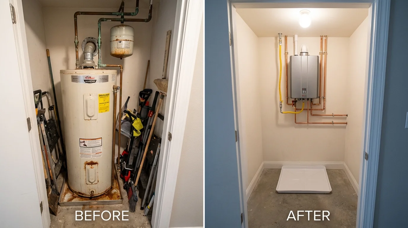 Tank water heater versus wall-mounted tankless unit comparison for Fairfax, OK homeowners