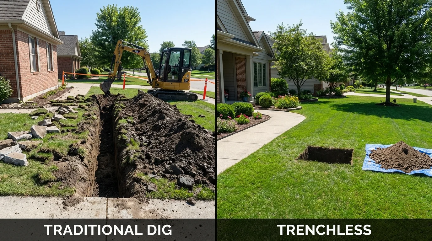 Trenchless sewer repair with minimal yard damage versus traditional excavation in Fairfax, OK